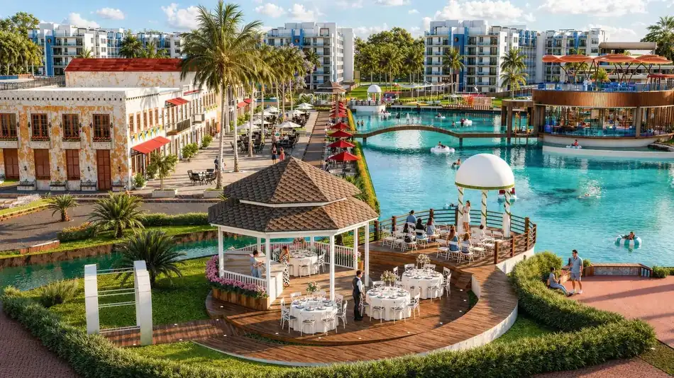 Laguna y restaurante